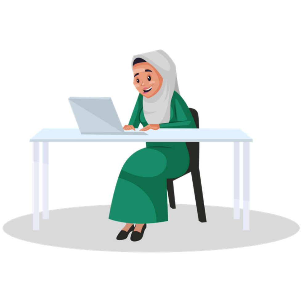 Cute businessman character sitting on modern home office desk with chair table and with pc laptop computer table lamp vector 1